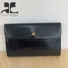 courreges クレージュ　クラッチバッグ　クロコダイル　型押し ブラック Courreges - クレージュ courreges バッグ ミニ クラッチバッグ