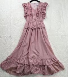 【エステラケー】ノースリーブフリルロングドレスワンピース☆シルク混☆ピンク☆F レースレディース Lace Ladies フリルノースリーブロング
