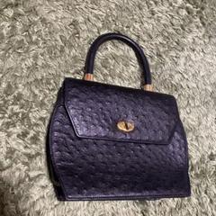 美品●ハナエモリ●オーストリッチ型押し●ハンドバッグ●黒●ブラック●ゴールド金具 極美品 HANAE MORI ハンドバッグ オーストリッチ型押し レザー