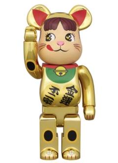 ベアブリック 招き猫 ペコちゃん 金運 ダブル小判 金メッキ ※400%のサムネイル