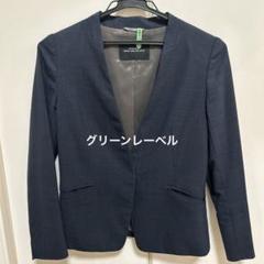 ジャケット ノーカラー 七分袖 ネイビー レディース(M ネイビー