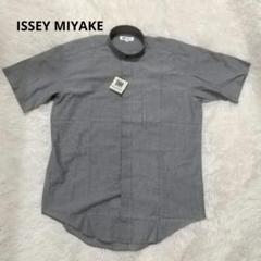 イッセイミヤケ　バンドカラー　半袖　シャツ　ポケット　グレー　M　綿