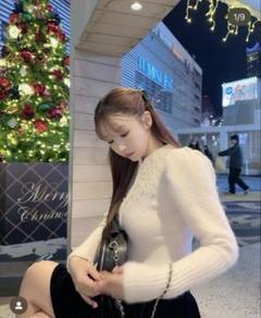 新品♡ミストレアス♡パールビーズクロップドニットカーディガン♡オフホワイト