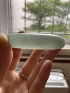 新品✨本翡翠 　ミャンマー產　A貨翡翠　バングル 緑白色 サイズ54.3 B310-059] 翡翠 バングル ミャンマー産 グリーン 54.6mm