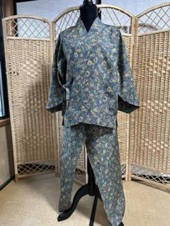 着物リメイク　訪問着　紬地　雪輪草花文ぼかし染めから作務衣 単衣着物】訪問着・附下げレンタル フルセット 紅梅地草花雪輪文