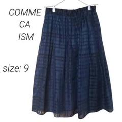 【COMME CA ISM】チェック柄スカート 総ゴム フレア 紺×黒 9号