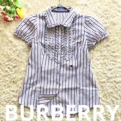 【激安アウトレット!】 美品♪BURBERRY フリル LABEL♪パフスリーブブラウス BLUE トップス
