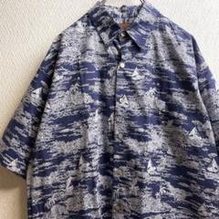 古着 トリリチャード シャツ 柄シャツ 総柄 アロハ ネイビー 半袖