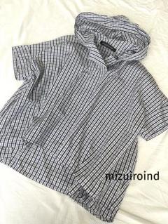 【美品】mizuiroind フード付きブラウス　チェック　プルオーバー　半袖