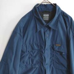 2623　Columbia　長袖フィッシングシャツ　L　艶無紺　通気口　US古着