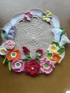 ドイリー1178❤️オレンジFlower garden大判ドイリー✨48㎝ ドイリー1178❤️オレンジFlower garden大判ドイリー✨48㎝