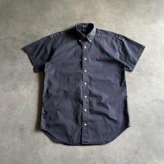 80s 90s POLO RL ボタンダウン 半袖シャツ 刺繍ロゴ 茄子紺 L