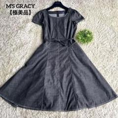 【極美品】M'S GRACY ワンピース　フレア　腰紐　リボン　半袖　38