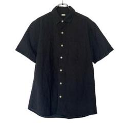 美品✨GU ジーユー(M)リネンブレンドシャツ/五分袖/メンズ/ブラック