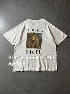 90s USA製 BOHEMIA BAGEL アートTシャツ 企業ロゴ カフェ