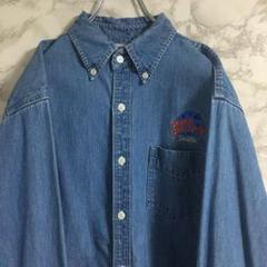 【ＵＳＡ製】プラネットハリウッド　ワンポイント刺繍　デニムシャツ　水色　Ｌ☆
