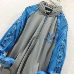 adidas デカロゴ 袖ロゴ 切替 トラックジャケット ジャージ グレー M