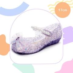 【新品】キッズ リボン付 キラキララバーサンダル プリンセス パープル 17cm