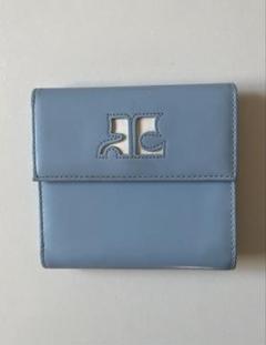 新品】courreges 折り財布 三つ折り レザー ライトブルー 小物