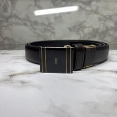 イヴサンローラン レザーベルト ブラック ロゴ YSL スクエア バックル イヴサンローラン レザーベルト ブラック ロゴ YSL スクエア
