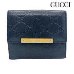 GUCCI グッチ GG柄 レザー 二つ折り財布 ブラック ゴールド レディース