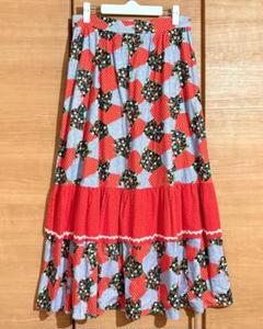 70年代 チェック × 花柄 マキシ丈 パッチワーク スカート｜70's