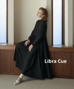Libra Cue 配色ステッチボリュームシャツワンピース　ブラック