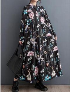 大きいサイズ　花柄　ワンピース レディース 　春 秋冬 新品 長袖　ゆったり