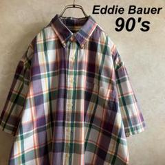 配色◎ 極美品 90s エディーバウアー チェックBDシャツ XL