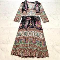 ETRO ペイズリー スクエアネック ギャザーストレッチワンピース 46