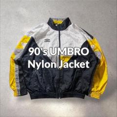 90s UMBROナイロンジャケット刺繍ロゴブラックイエロー短丈Y2Kテック
