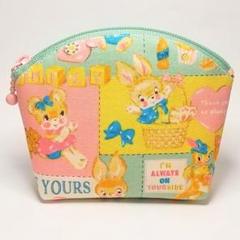 SOLD◆ハンドメイド ポーチ スイートラッシュ 黄色 レトロ アニマル クマ SOLD◇ハンドメイド ポーチ スイートラッシュ 黄色 レトロ