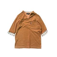 7BS3【BURBERRY LONDON】七分袖Tシャツ　ノバチェック　茶色古着