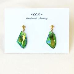 933◆きらきらグリーン ハンドメイド ピアス イヤリング ノンホールピアス