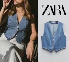 新品　2023aw ZARA woman デニム　ボア　ダブルフェイス　ベスト 新品未使用 ZARA クロップド丈 デニム ベスト M 今季完売品