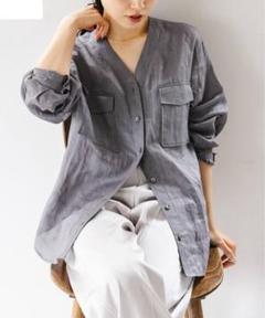 超美品　ノーブル　長袖シアーシャツ　麻混　ゆったり b13817ps-05.jpg