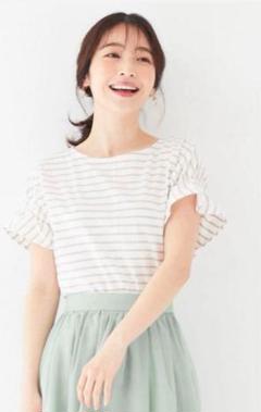 【エニィスィス】Tシャツ　ボーダー　半袖　フリル袖　ゆったり