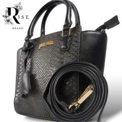 【美品】フォリフォリ 2way ショルダーバッグ ハンドバッグ クロコ型押し 黒