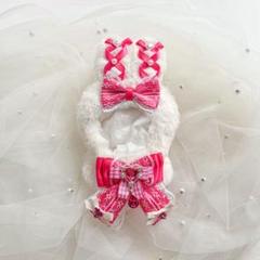 10〜12cm用 ぬい服 うさ耳 ローズピンク