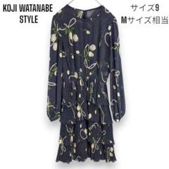 【美品】コージ ワタナベ シアー フレア プリーツ ブラウス ワンピース 花柄