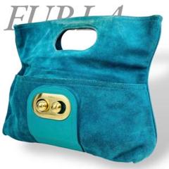 FURLA フルラ ハンドバッグ スエード イタリア製 エメラルドグリーン