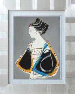 絵画 インテリア 額付 ( 青緑＋銀 ) 油絵　F3-010411 人物 女性像 絵画 インテリア 額付き (銀) 油絵 F3-010411 人物 女性像