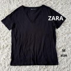 ZARA シンプル ブラック Vネック 半袖Tシャツ　Mのサムネイル