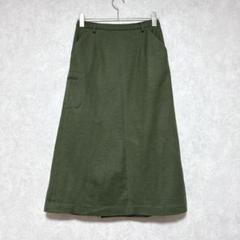 シンプルライフ　レナウン　ロングスカート　後ろスリット　秋冬　万能　モスグリーン