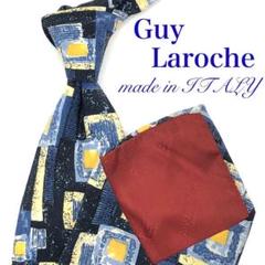 【美品】Guy Laroche ネクタイ スクエア 四角 総柄 ネイビー 紺