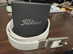 Titleist タイトリスト レザーベルト 白　L 116cm ゴルフ　メンズ Titleist タイトリスト ホワイトレザーベルト（タイトリスト