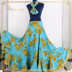 【美品 フラメンコ衣装】ブルー アルマフラメンカ ファルダ ボウタイ スカート 美品 フラメンコ衣装】ブルー アルマフラメンカ ファルダ