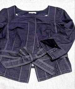 TO BE CHIC ネイビー ビーズ装飾 ノーカラージャケット サイズII