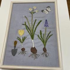 青木和子 刺繍 完成品 「キッチンガーデンに来る生き物たち