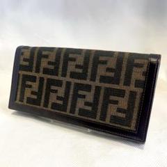 フェンディ 長財布 ズッカ柄 FF ブラウン ダークブラウン レザー